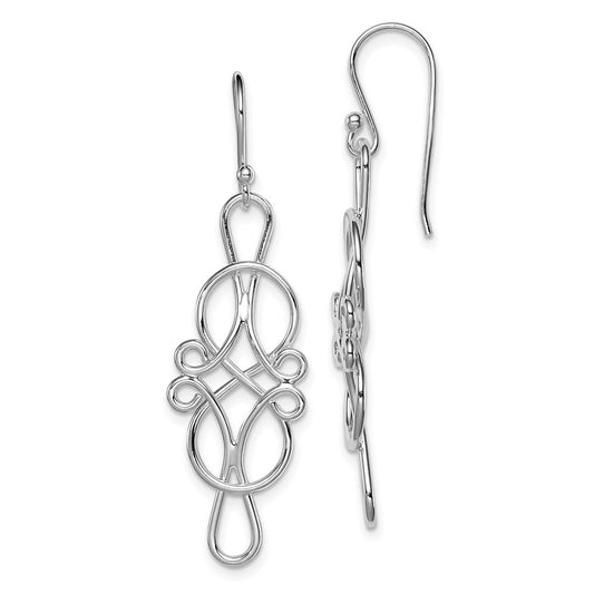 Rhodium-plated Sterling Silver Knot Design Dangle Earrings