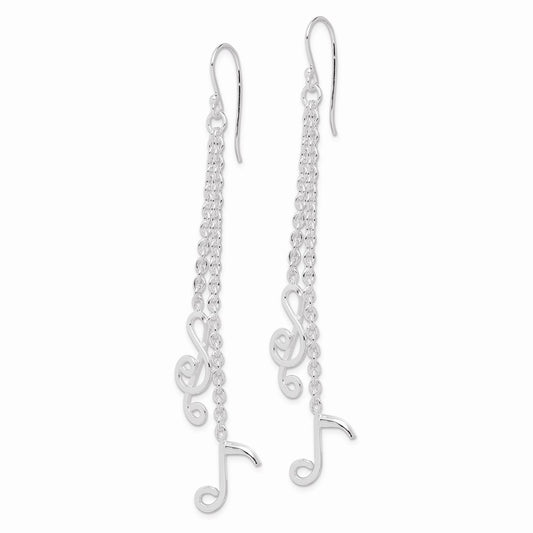 Rhodium-plated Sterling Silver Musical Notes Dangle Earrings