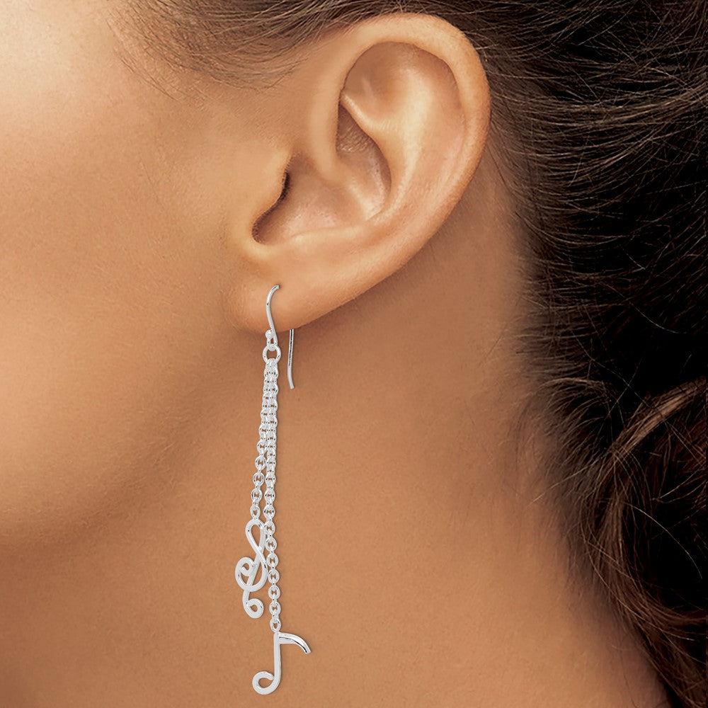 Rhodium-plated Sterling Silver Musical Notes Dangle Earrings