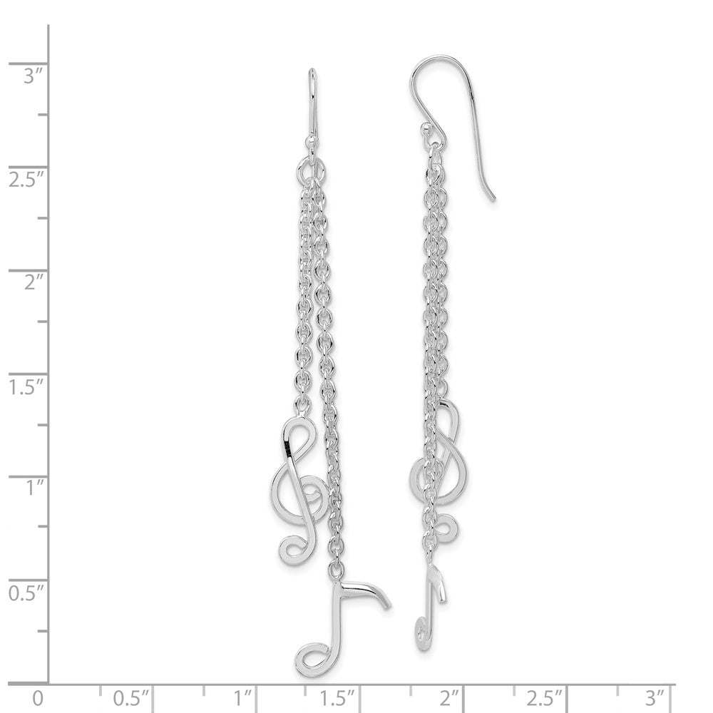 Rhodium-plated Sterling Silver Musical Notes Dangle Earrings