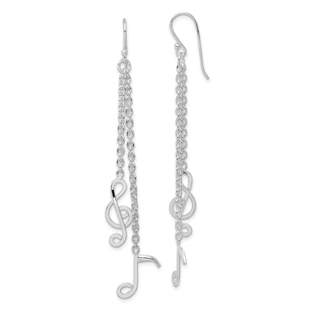 Rhodium-plated Sterling Silver Musical Notes Dangle Earrings