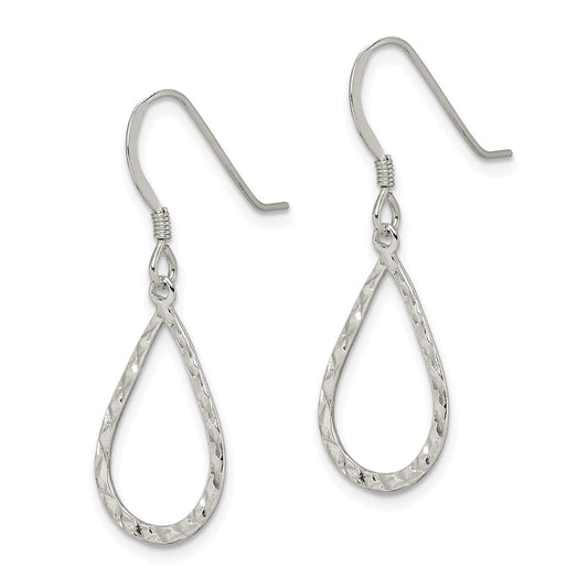 Sterling Silver Diamond-cut Teardrop Dangle Shepherd Hook Earrings
