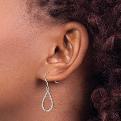 Sterling Silver Diamond-cut Teardrop Dangle Shepherd Hook Earrings