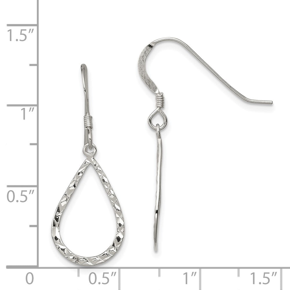 Sterling Silver Diamond-cut Teardrop Dangle Shepherd Hook Earrings