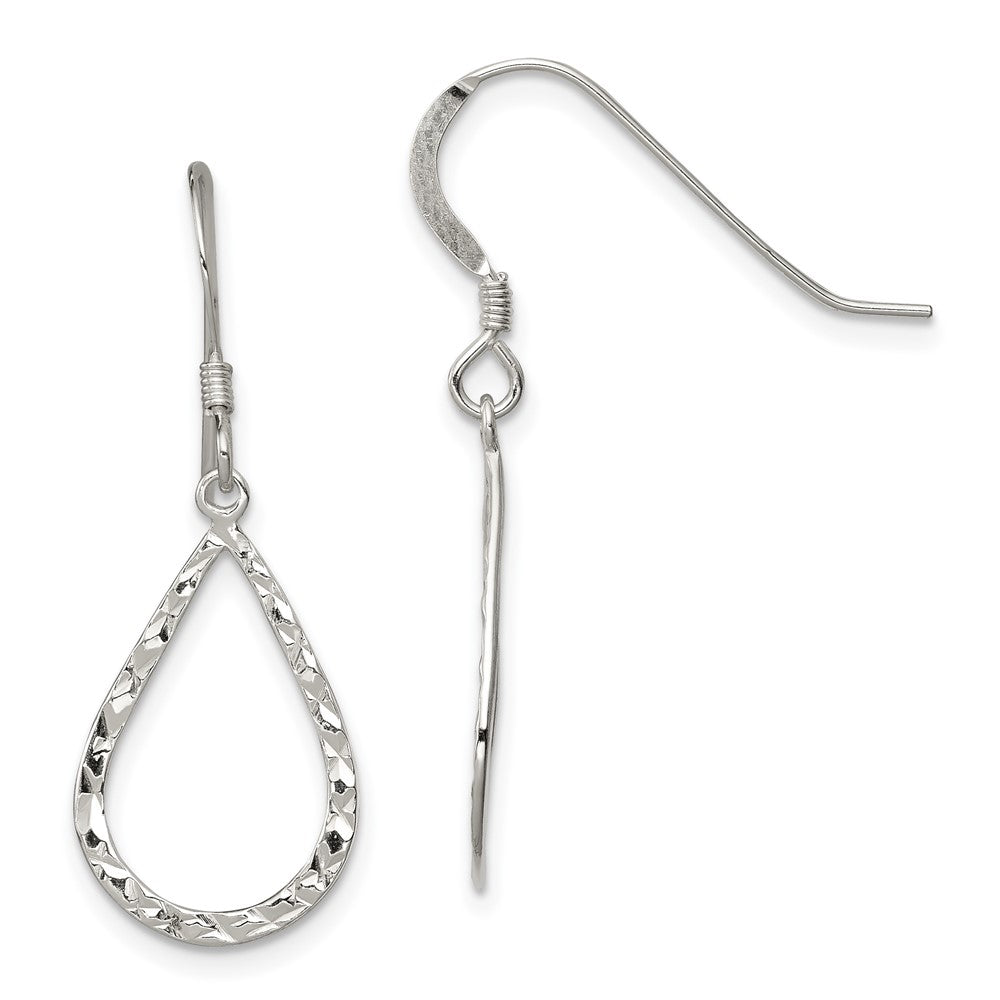 Sterling Silver Diamond-cut Teardrop Dangle Shepherd Hook Earrings