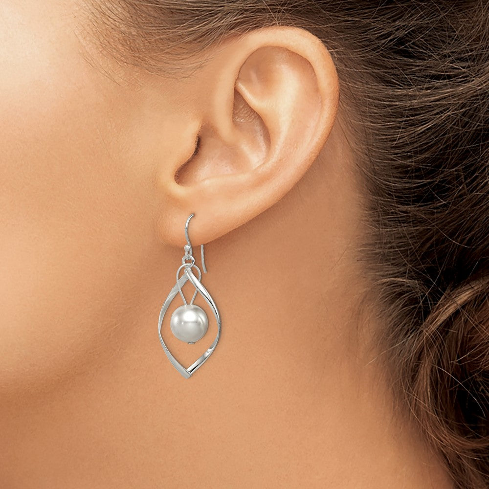 Sterling Silver Twist Dangle Simulated Pearl Earrings
