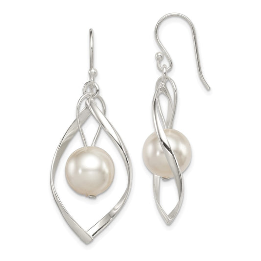 Sterling Silver Twist Dangle Simulated Pearl Earrings