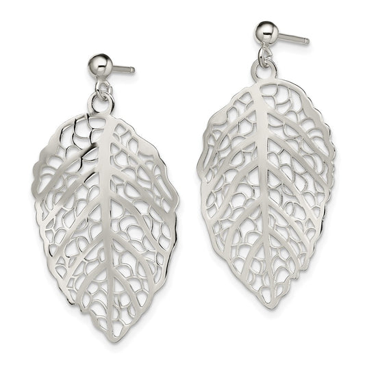 Sterling Silver Polished Leaf Post Dangle Earrings