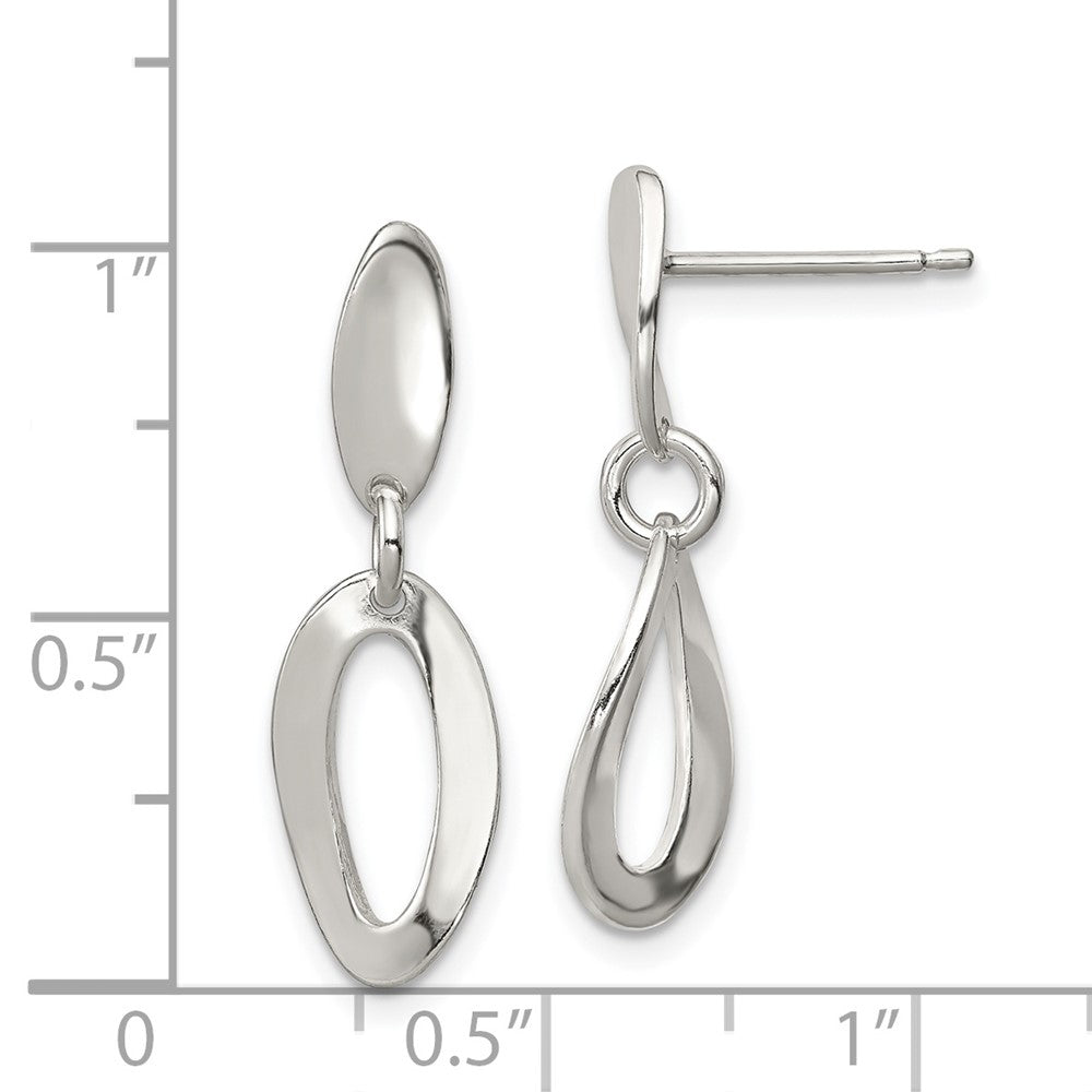 Sterling Silver Polished Oval Dangle Post Earrings