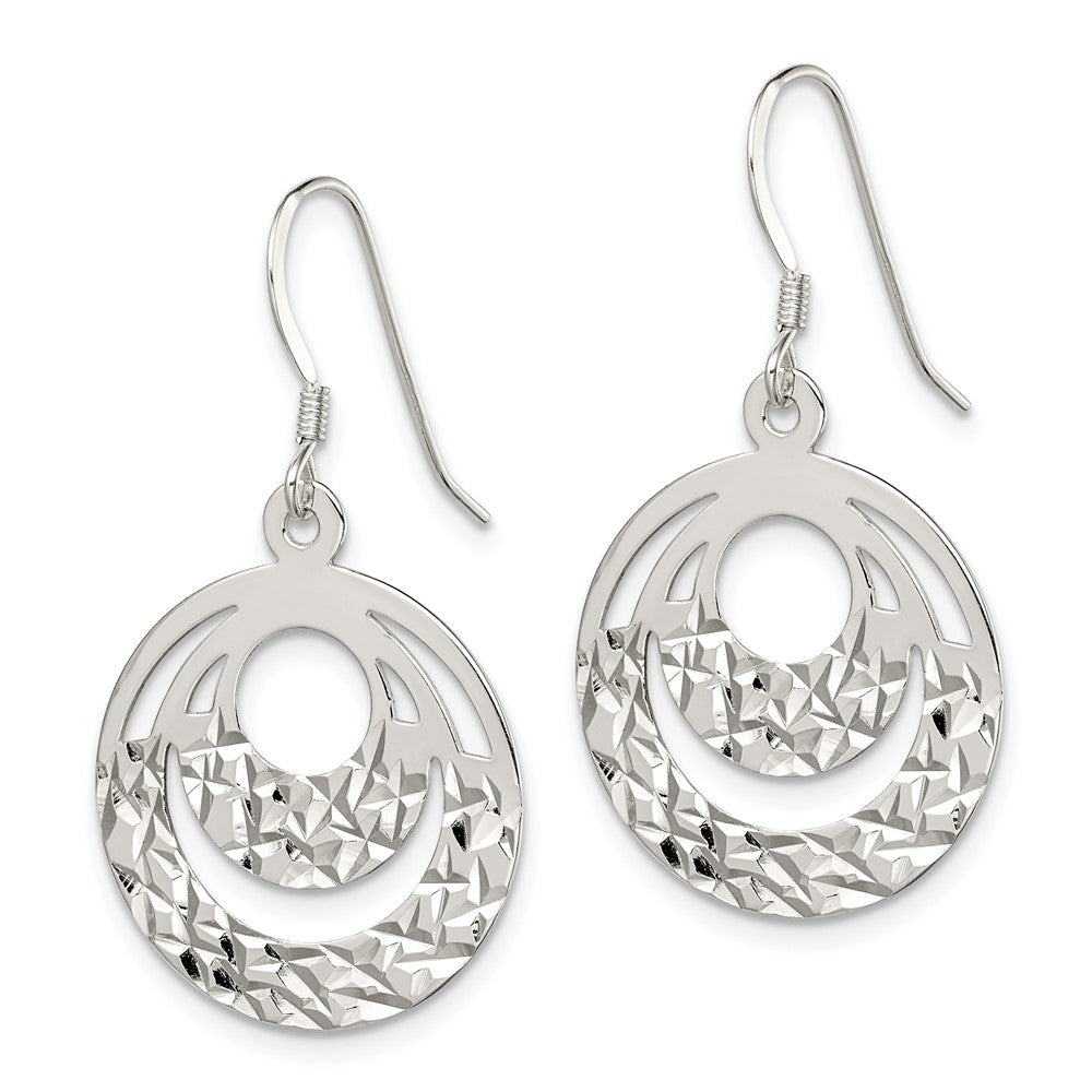 Sterling Silver Diamond-cut Circle Dangle Earrings