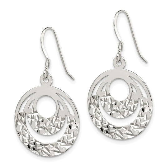 Sterling Silver Diamond-cut Circle Dangle Earrings