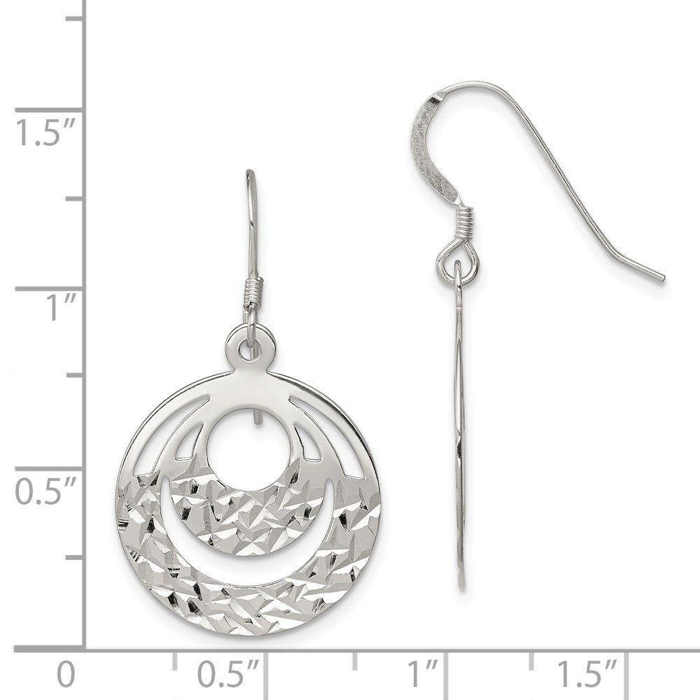 Sterling Silver Diamond-cut Circle Dangle Earrings