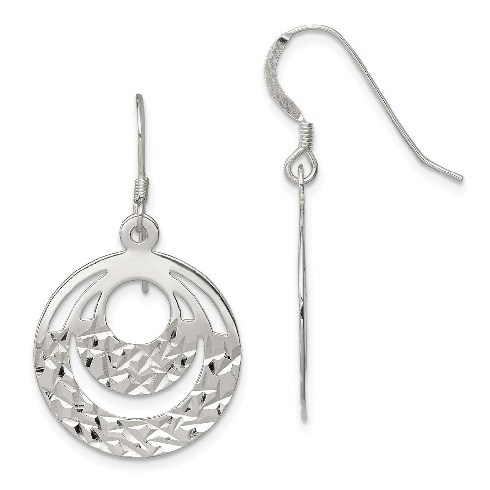 Sterling Silver Diamond-cut Circle Dangle Earrings