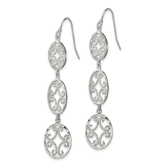 Sterling Silver Diamond-cut Ovals Dangle Earrings