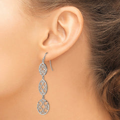 Sterling Silver Diamond-cut Ovals Dangle Earrings