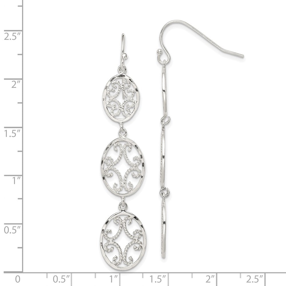 Sterling Silver Diamond-cut Ovals Dangle Earrings