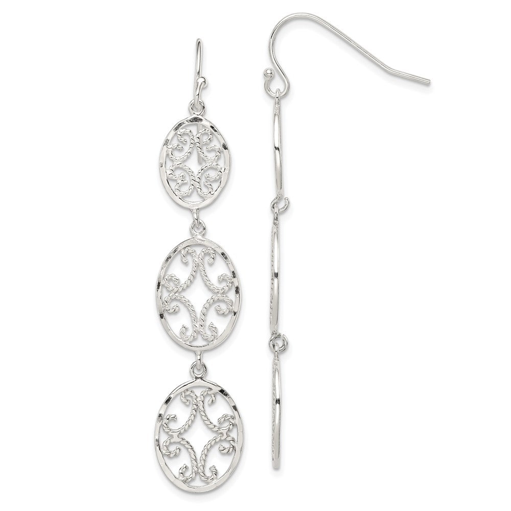 Sterling Silver Diamond-cut Ovals Dangle Earrings