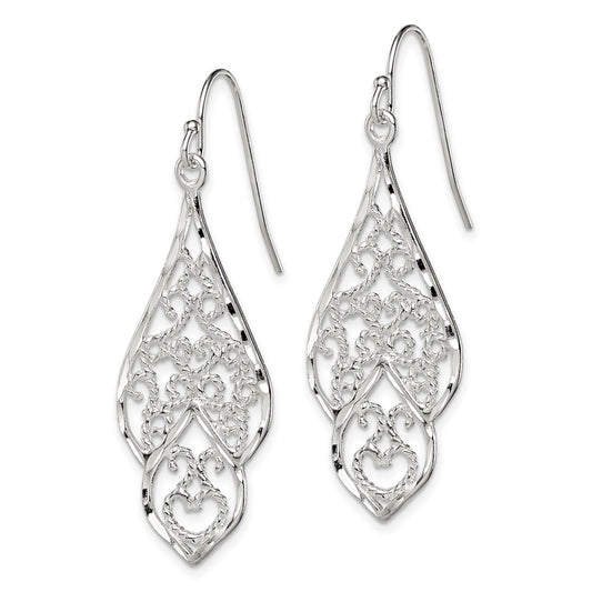 Sterling Silver Diamond-cut Filigree Dangle Earrings