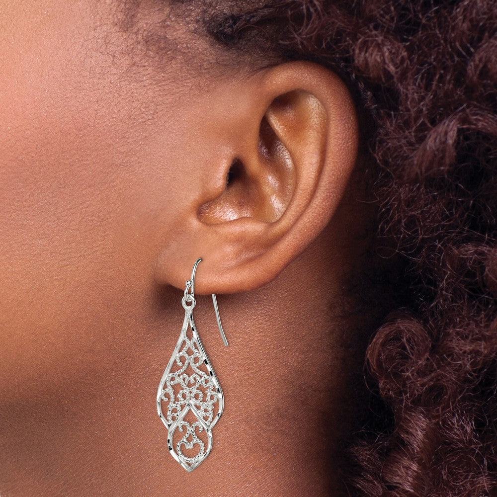 Sterling Silver Diamond-cut Filigree Dangle Earrings