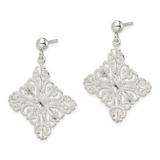 Sterling Silver Diamond-cut Square Post Dangle Earrings