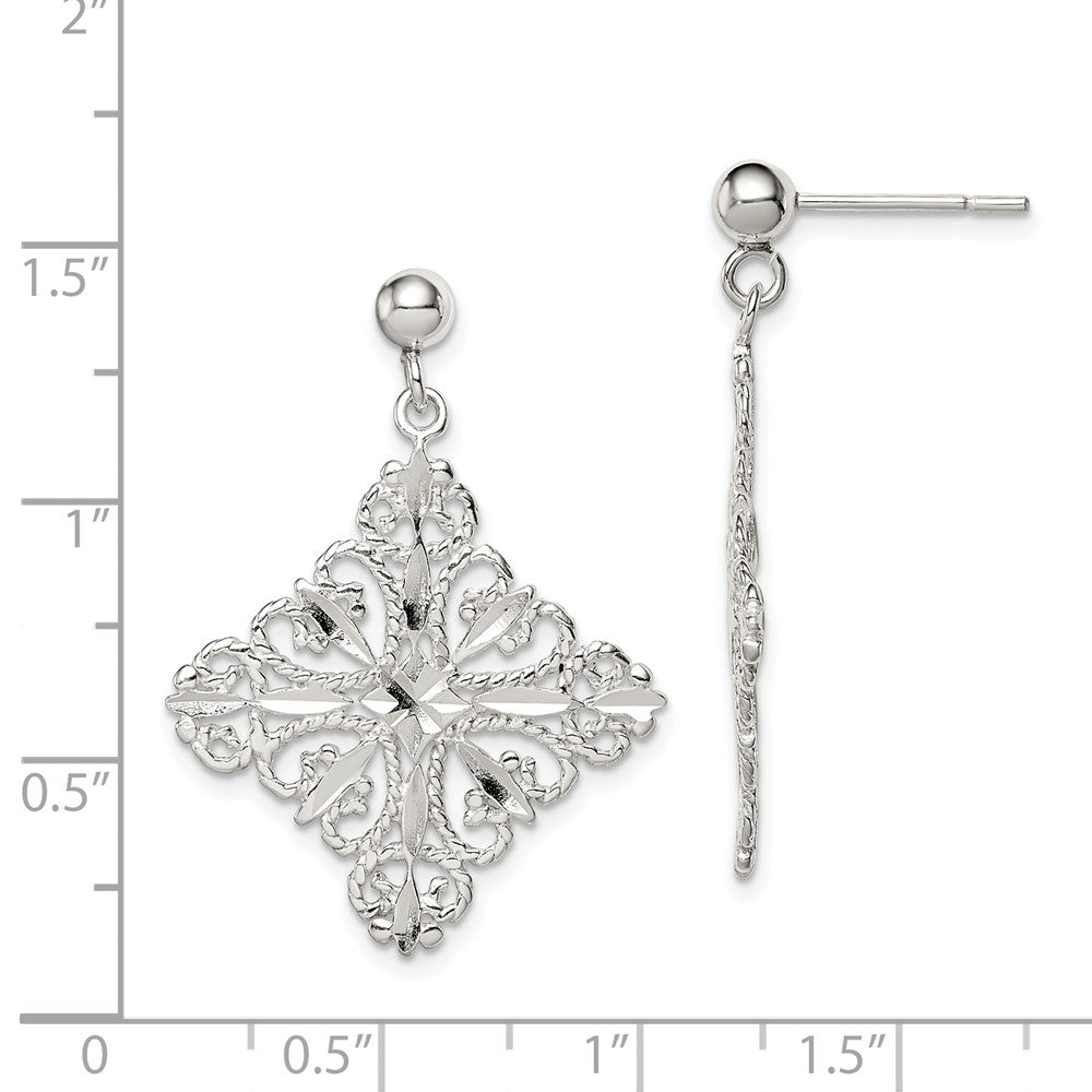 Sterling Silver Diamond-cut Square Post Dangle Earrings