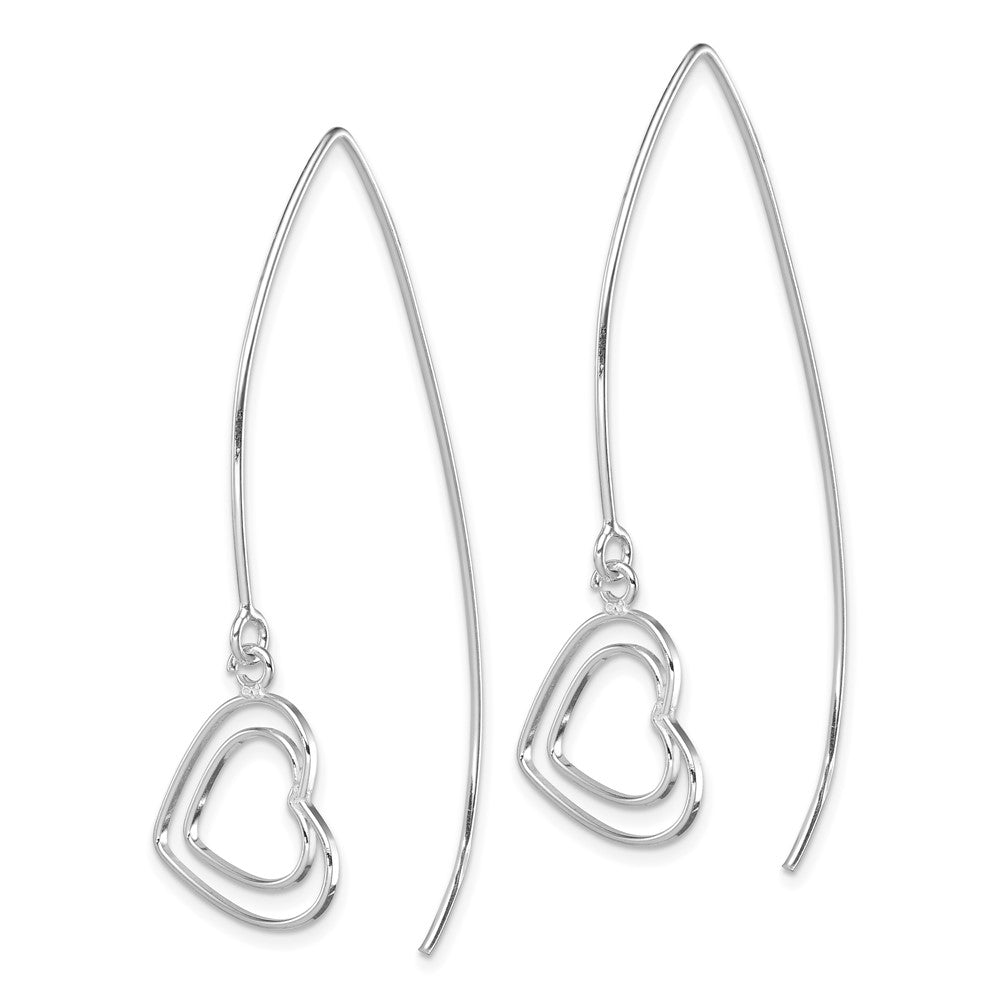 Rhodium-plated Sterling Silver Heart Threader Earrings