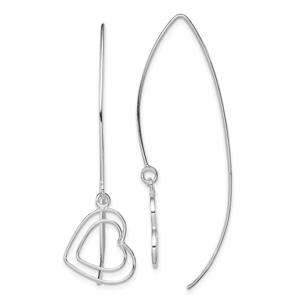 Rhodium-plated Sterling Silver Heart Threader Earrings