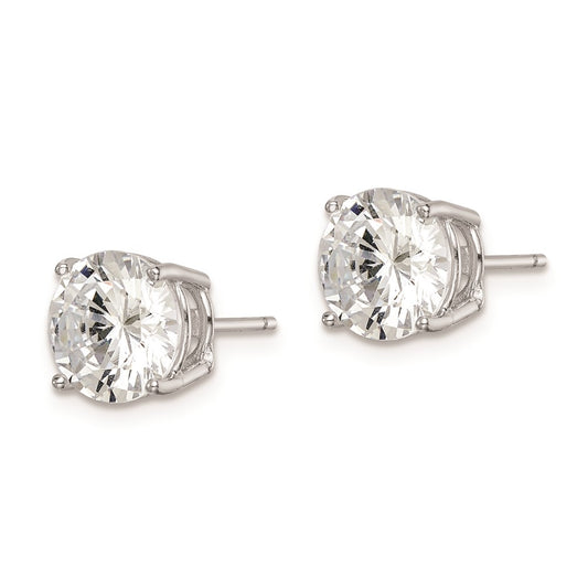 Rhodium-plated Sterling Silver Round CZ 8mm Post Earrings