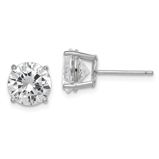 Rhodium-plated Sterling Silver Round CZ 8mm Post Earrings