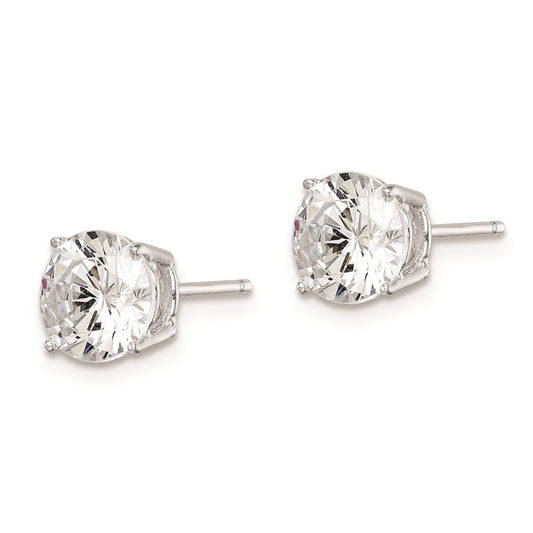 Rhodium-plated Sterling Silver Round CZ 7mm Post Earrings