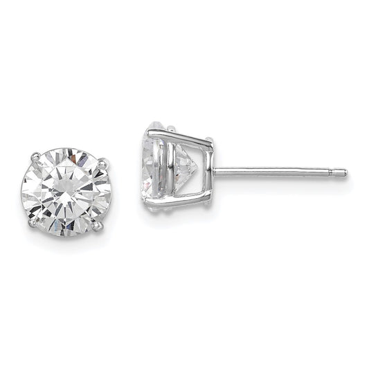 Rhodium-plated Sterling Silver Round CZ 7mm Post Earrings