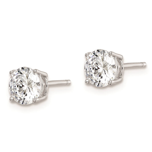 Rhodium-plated Sterling Silver Round CZ 6mm Post Earrings