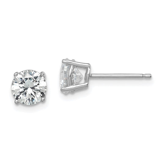 Rhodium-plated Sterling Silver Round CZ 6mm Post Earrings