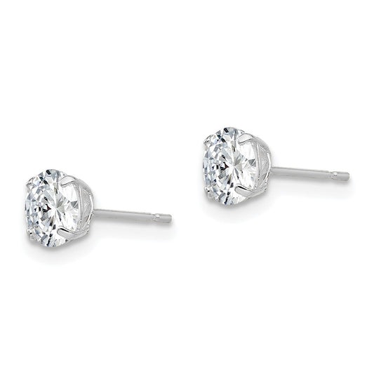 Rhodium-plated Sterling Silver Round CZ 5mm Post Earrings