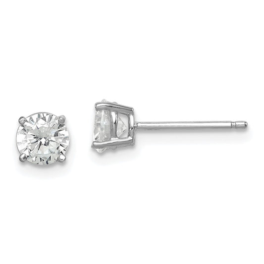 Rhodium-plated Sterling Silver Round CZ 5mm Post Earrings