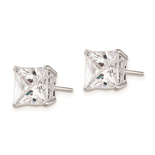 Rhodium-plated Sterling Silver CZ 8mm Square Post Earrings