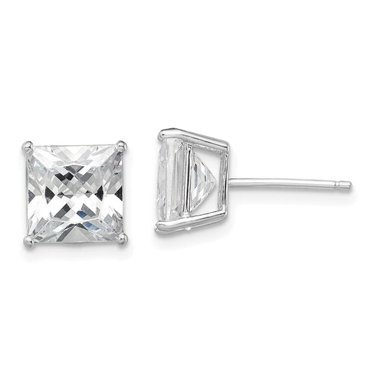 Rhodium-plated Sterling Silver CZ 8mm Square Post Earrings