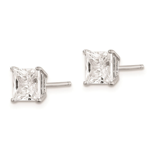 Rhodium-plated Sterling Silver CZ 6mm Square Post Earrings