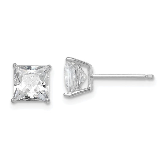 Rhodium-plated Sterling Silver CZ 6mm Square Post Earrings