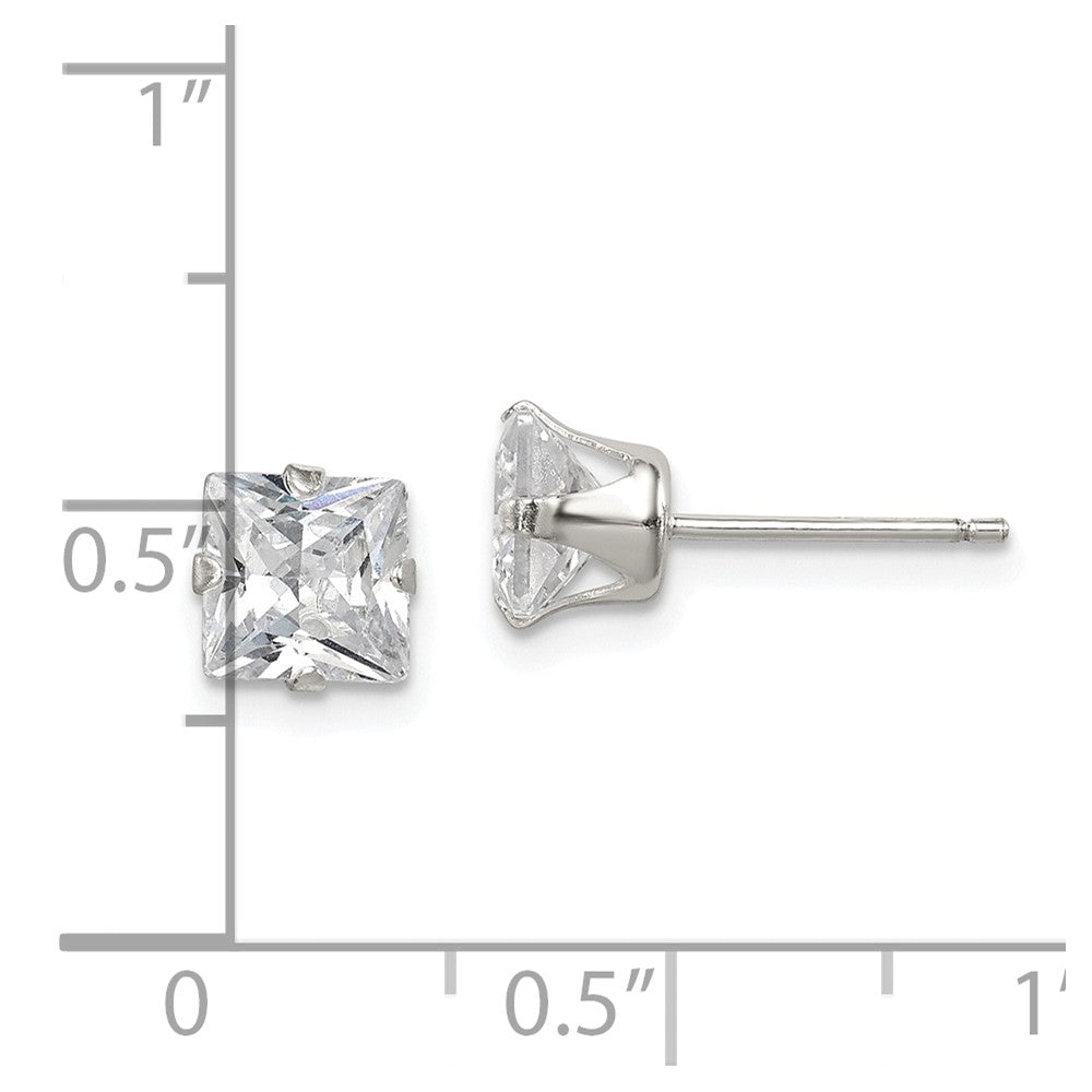 Sterling Silver CZ 6mm Square Post Earrings