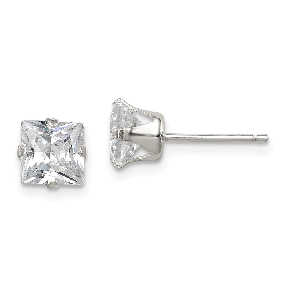 Sterling Silver CZ 6mm Square Post Earrings