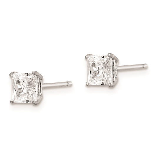 Rhodium-plated Sterling Silver CZ 5mm Square Post Earrings