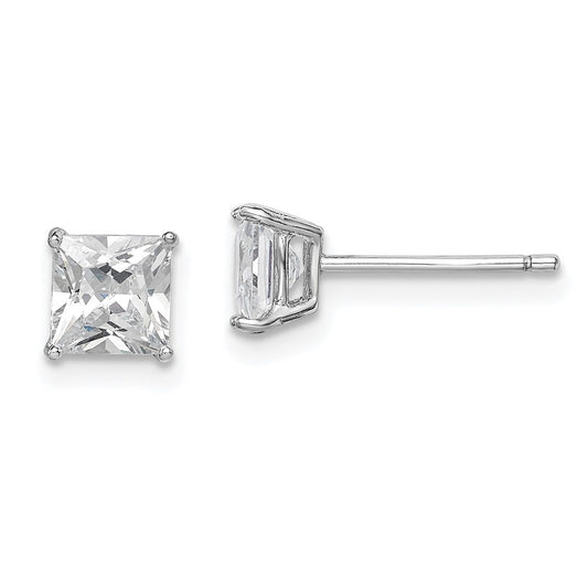 Rhodium-plated Sterling Silver CZ 5mm Square Post Earrings