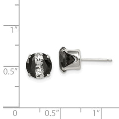 Sterling Silver Black and White Colored CZ 8mm Round Post Earrings