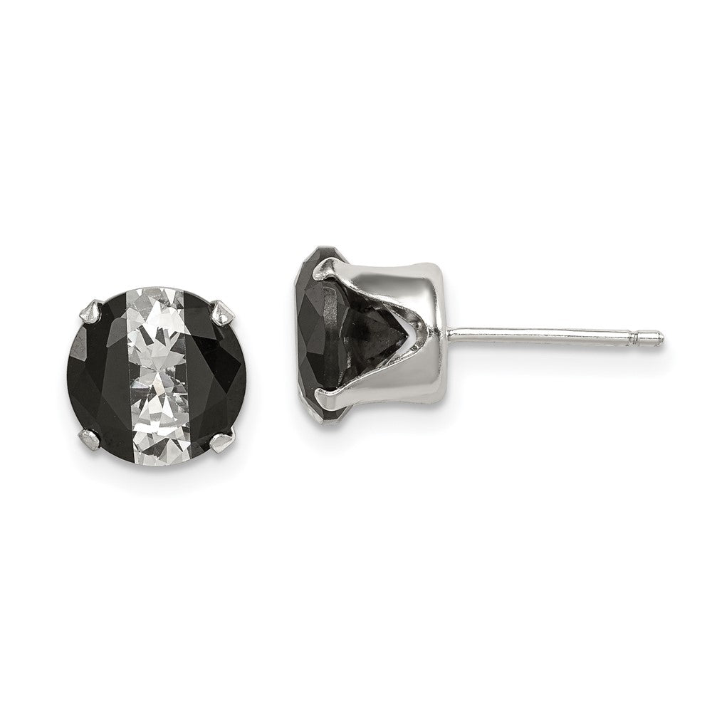 Sterling Silver Black and White Colored CZ 8mm Round Post Earrings