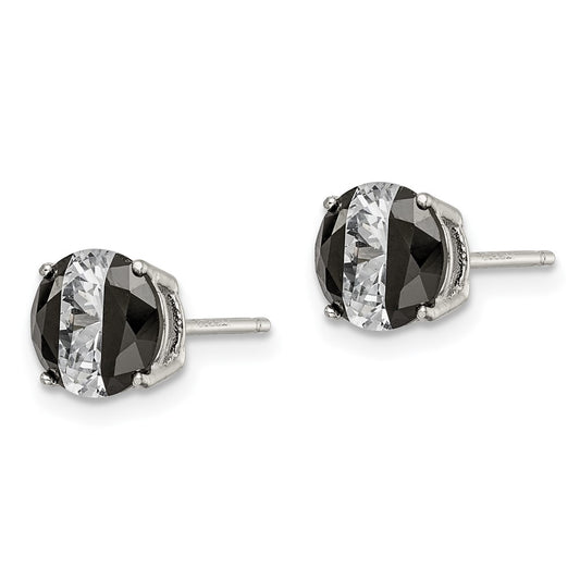 Sterling Silver Black and White Colored CZ 7mm Round Post Earrings