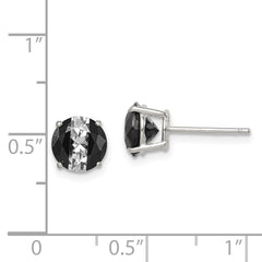 Sterling Silver Black and White Colored CZ 7mm Round Post Earrings