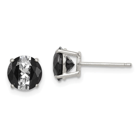 Sterling Silver Black and White Colored CZ 7mm Round Post Earrings