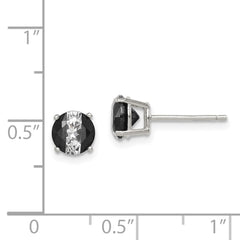 Sterling Silver Black and White Colored CZ 6mm Round Post Earrings