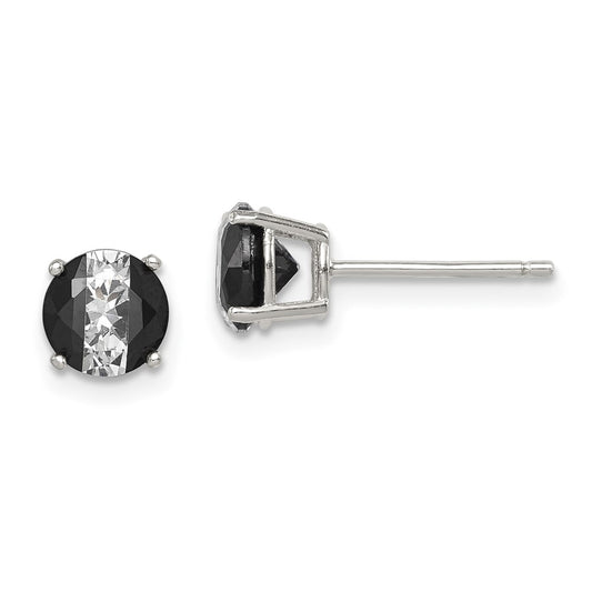 Sterling Silver Black and White Colored CZ 6mm Round Post Earrings